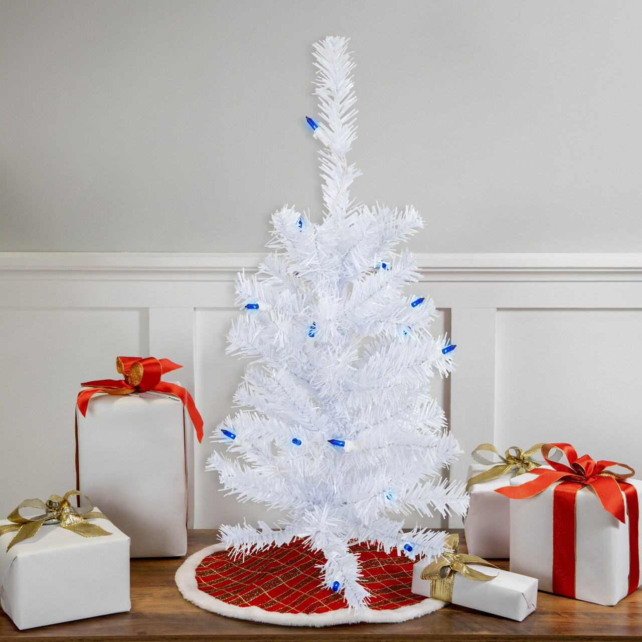 Northlight Pre-Lit Slim Woodbury White Pine Artificial Christmas Tree - 2' - Blue Lights